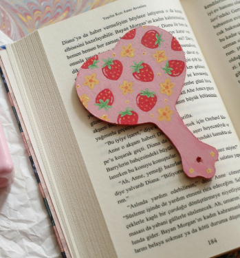 image of a rectangluar strawberry pattern bookmark